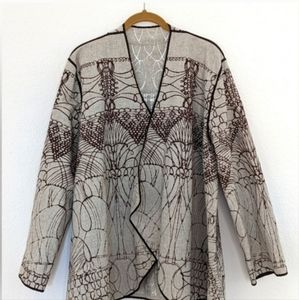 CHIC!!! CHICO'S Open Front Brown Script 25th Anniversary Jacket Size 3/XL